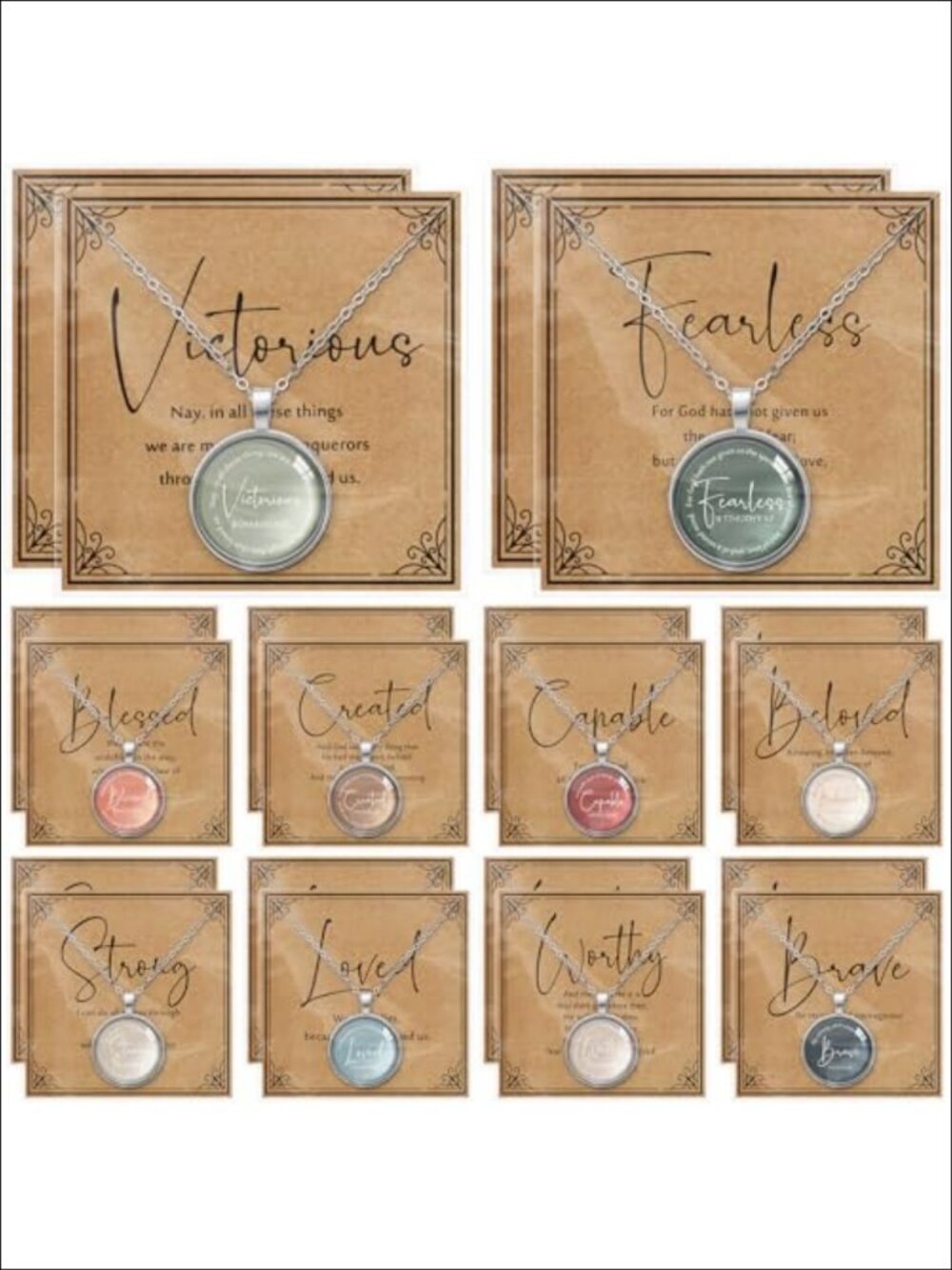 20 Bible Verse Necklaces & Cards Set Christian Inspirational Gift